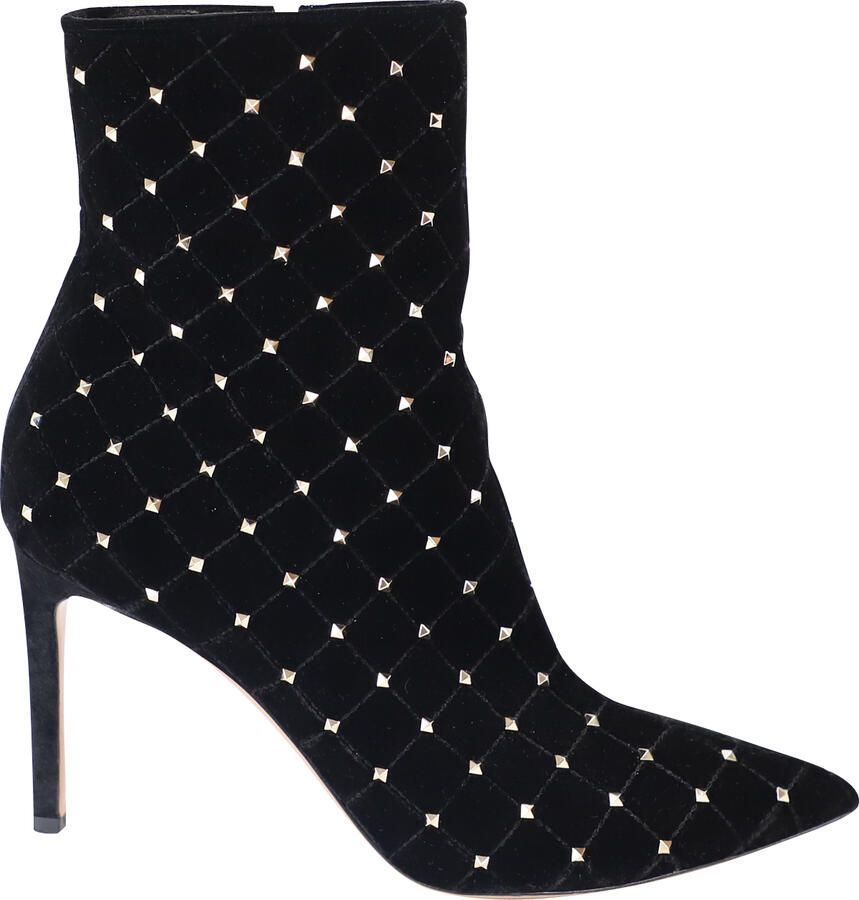 Valentino Pre-owned Valentino Garavani Rockstud Gequiltte Enkellaarsjes in Zwart Fluweel