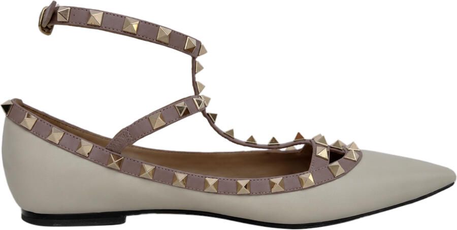 Valentino Pre-owned Valentino Garavani Rockstud Gevangen Ballerina's in Witte Leer