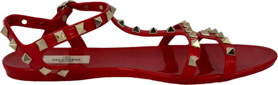 Valentino Pre-owned Valentino Garavani Rockstud Plat Sandalen in Rode Rubber