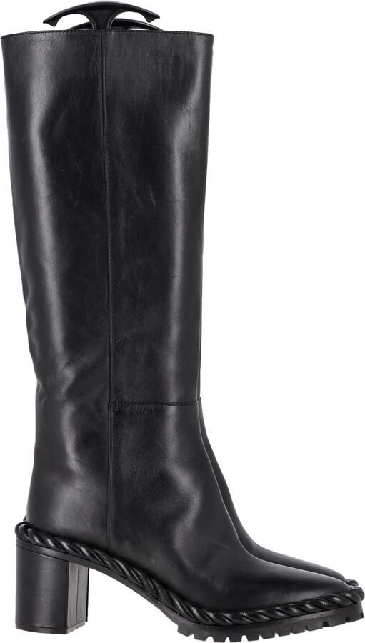 Valentino Pre-owned Valentino Garavani Touw Mid-Calf Blokhaklaarzen in Zwart Leer