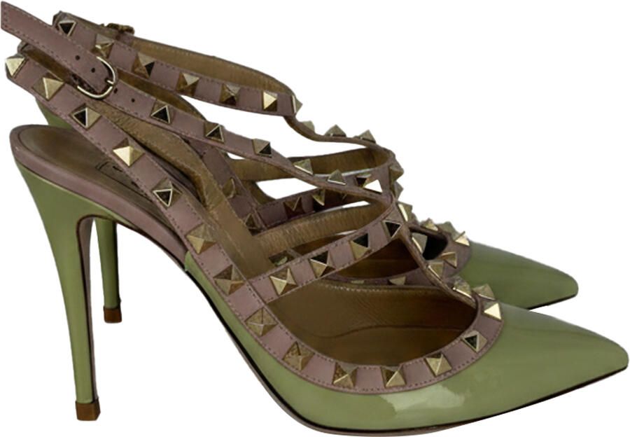 Valentino Pre-owned Valentino Rockstud Enkelsandaal met Bandje in Groene Patenten Leer