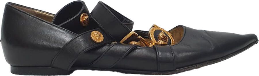 Versace Pre-owned Versace Tribute Logo Ballerina Flats in Zwart Leder