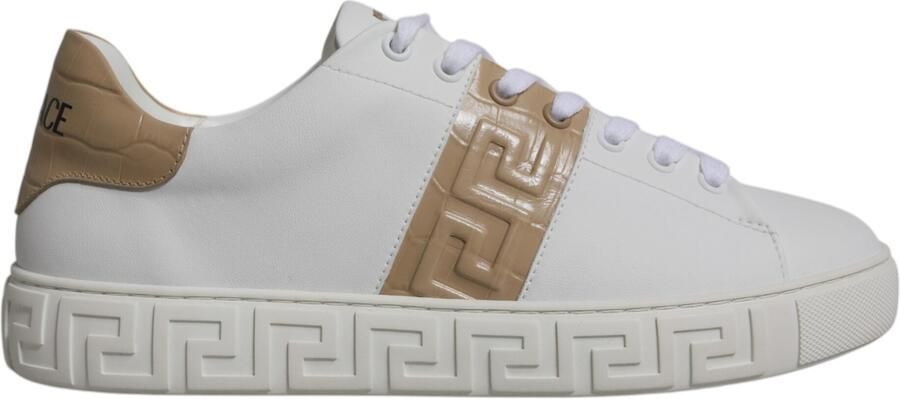 Versace Witte Bruine Greca Print TPU Lage Sneakers voor Mannen