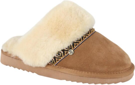 Warmbat Flurry suede tape cognac dames pantoffel (open hiel)