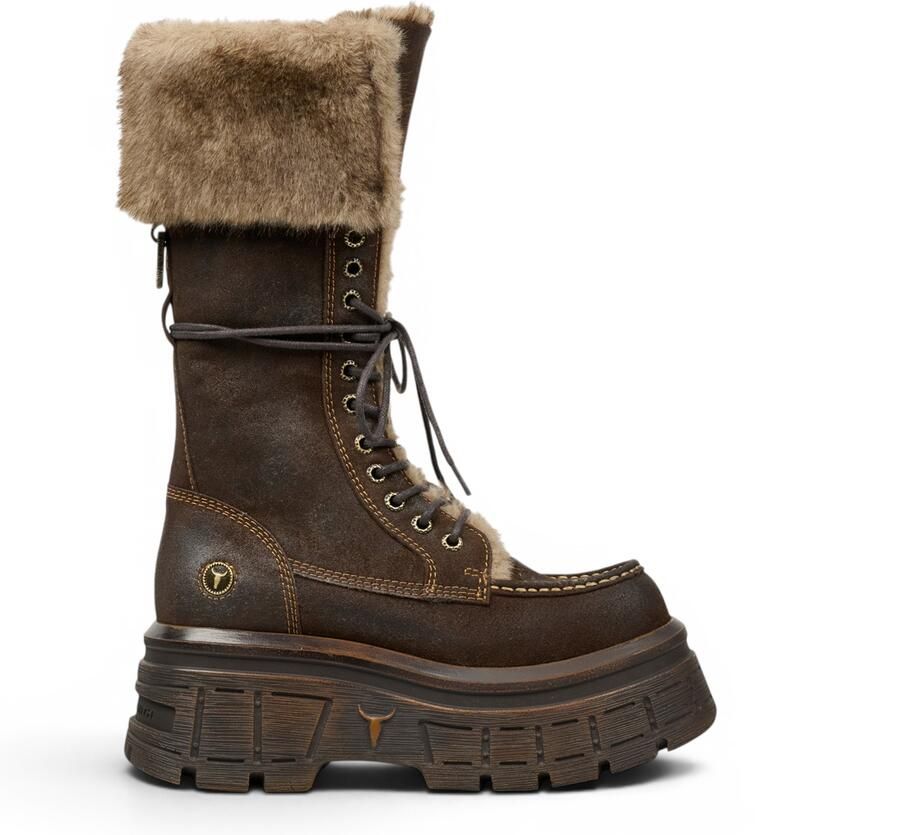 Windsor Smith Windsorsmith Bruine Suède Leren Platform Combat Fur Laarzen voor Dames Saintly