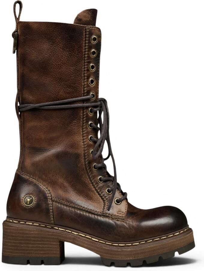 Windsor Smith Windsorsmith Dames bruine leren veterschoenen lange gevechtslaarzen Roam