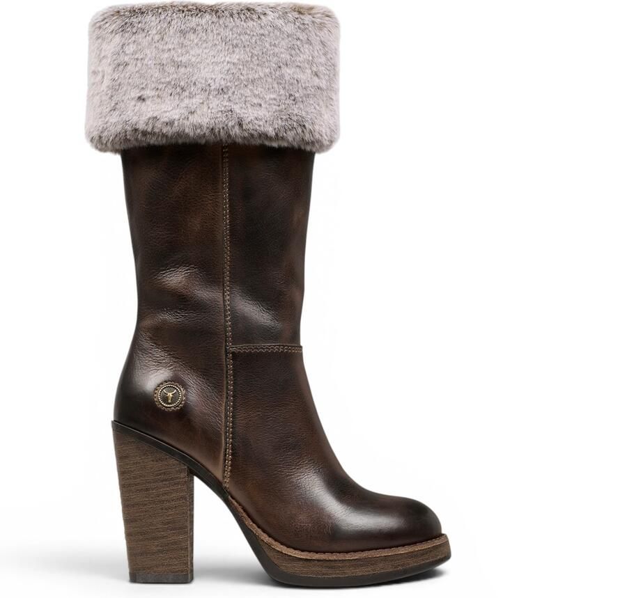 Windsor Smith Windsorsmith Dames Middenkuit Bruine Leren Bontlaarzen met hoge hak Lovestruck