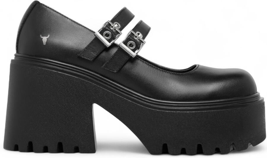 Windsor Smith Windsorsmith Dames Zwarte Leren Mary-Jane Hak Schoenen met Dikke Plateauzool Lessen