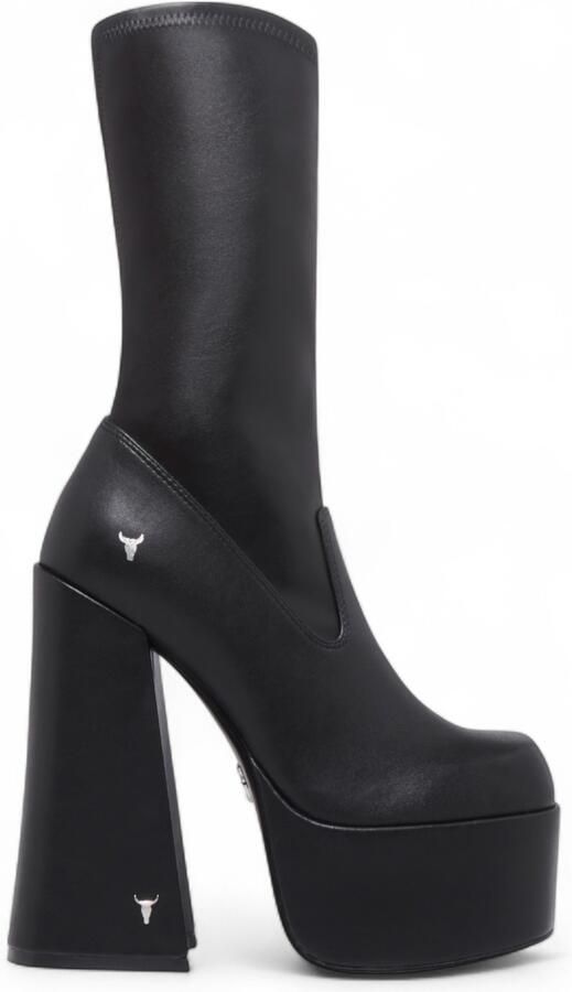 Windsor Smith Windsorsmith Dames Zwarte Mid-Calf Sock Platform Goth Hak Laarzen Saviour