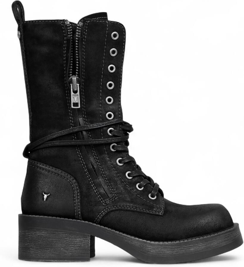 Windsor Smith Windsorsmith Dames Zwarte Suède Combat Boots Mid-Calf Veterschoenen Bikerschoenen Verzamelen