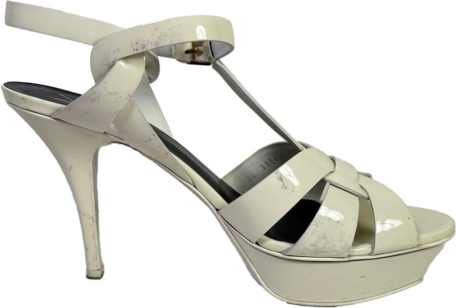 Yves Saint Laurent Pre-owned Yves Saint Laurent Tribute platform sandalen in wit lakleer