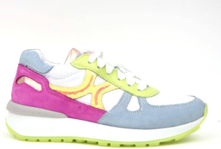 Braqeez 423272-122 Meisjes Lage Sneakers Roze Wit Multi Blauw Groen Nubuck Veters - Foto 3