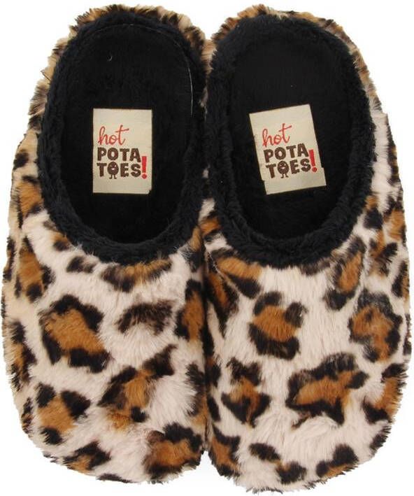 Hot Potatoes pantoffels met panterprint beige bruin Meisjes Imitatiebont 39 - Foto 5