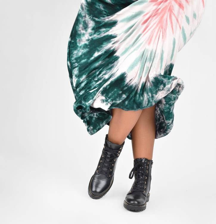 POELMAN Veterboots met goudkleurige details Zwart Leer Veterboots Dames - Foto 4