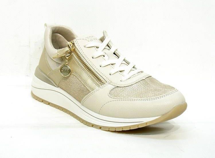 Remonte Beige Metallic Glitter Sneaker met Rits Beige Dames - Foto 9