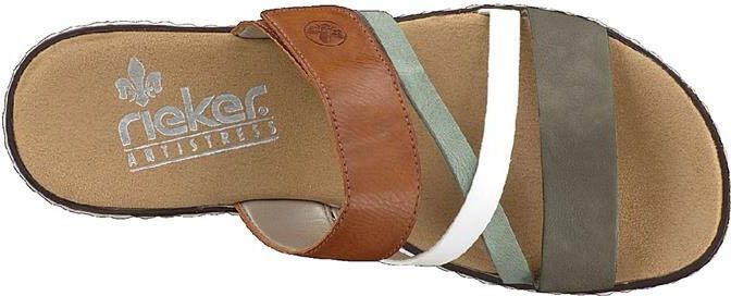 Rieker Comfort Slipper Groen Bruin Wit Bandjes Multicolor Dames - Foto 8
