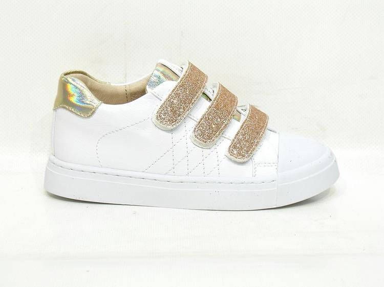 Shoesme leren sneakers wit goud met glitters Meisjes Leer Meerkleurig 26 - Foto 9