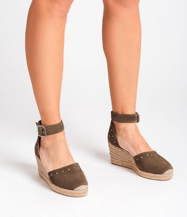 Unisa Vrouwen Suède Espadrilles Damesschoenen Plateauhak Gesp sluiting Cliver Groen - Foto 5