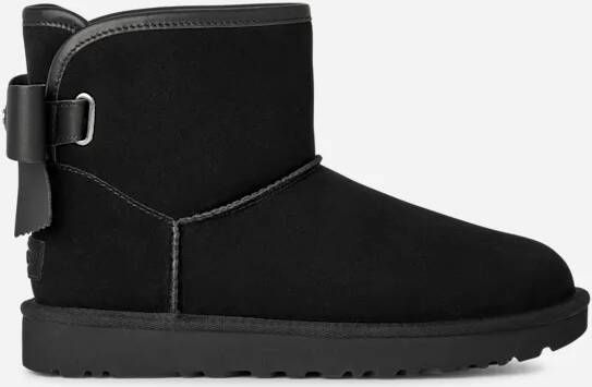 Ugg Classic Ultra Mini Bailey Leather Bow Boot in Black