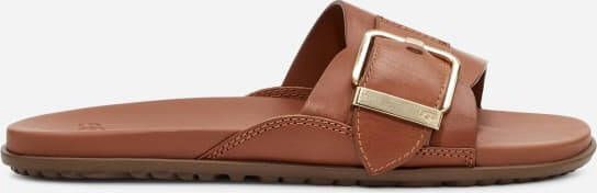 Ugg Solivan Buckle Slide in Tan Leather