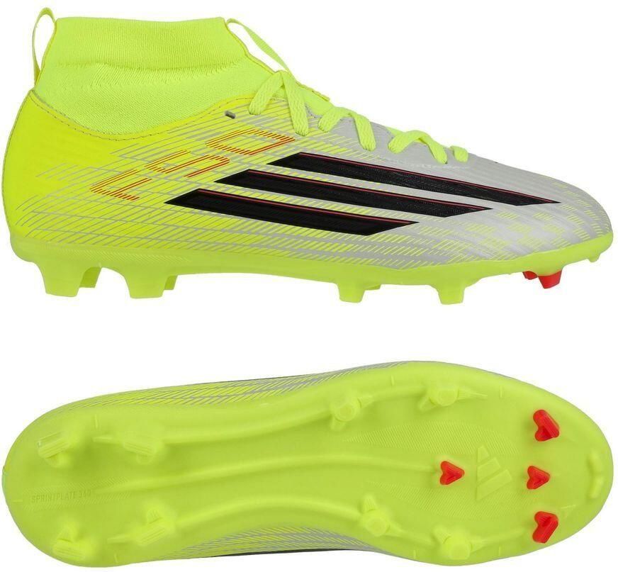 Adidas F50 League Mid Gras Kunstgras Voetbalschoenen (MG) Kids Neongeel Zwart Rood