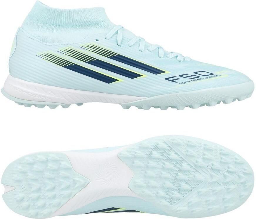 Adidas F50 League Mid TF Sparkfusion Ice Cold Precision Almond Blue Dune Pearl Geel Dames