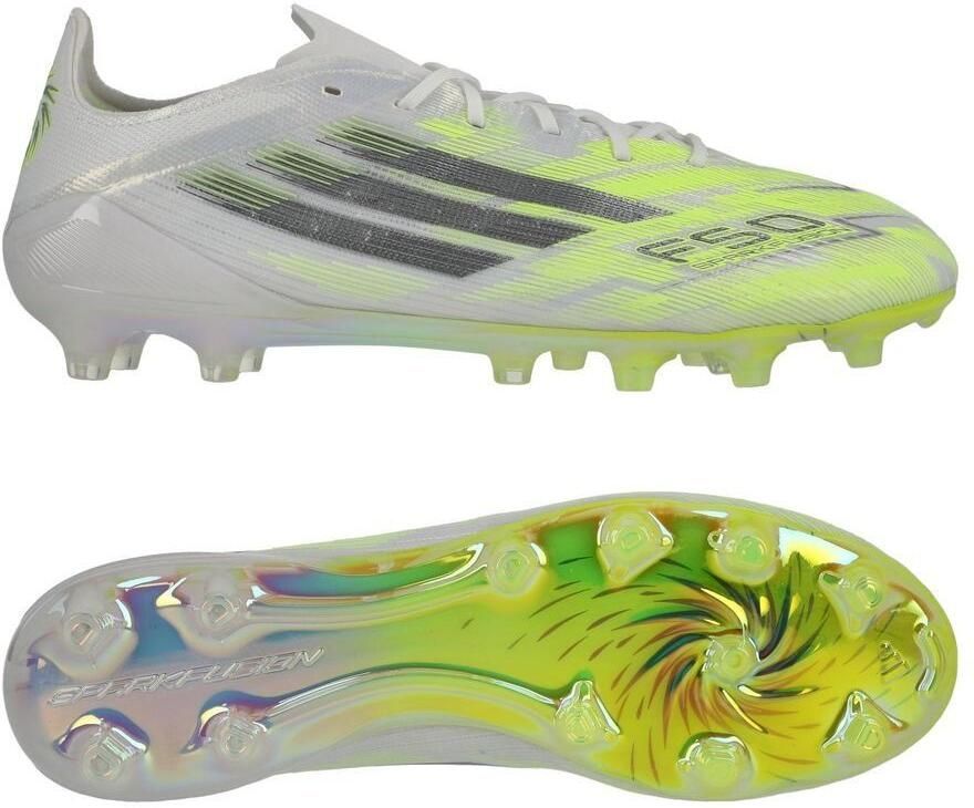 Adidas F50 Sparkfusion Elite Low Gras Kunstgras Voetbalschoenen (MG) Dames Wit Grijs Neongeel