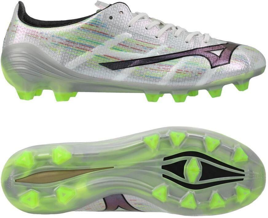 Mizuno Alpha II Made in Japan FG Wit Silver Iridescent Zwart