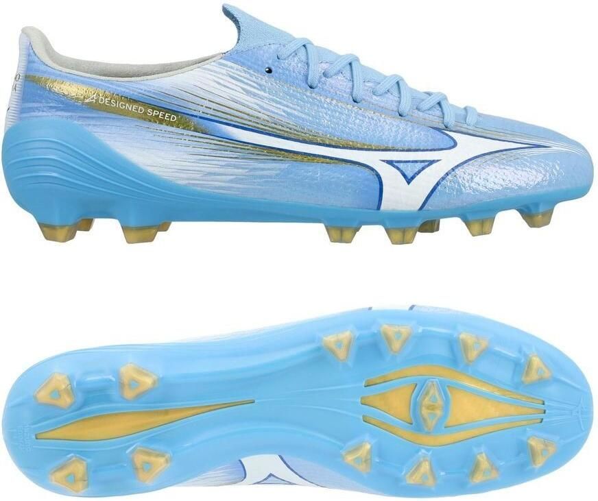 Mizuno Alpha III Elite Gras Voetbalschoenen (FG) Blauw Wit Goud - Foto 2