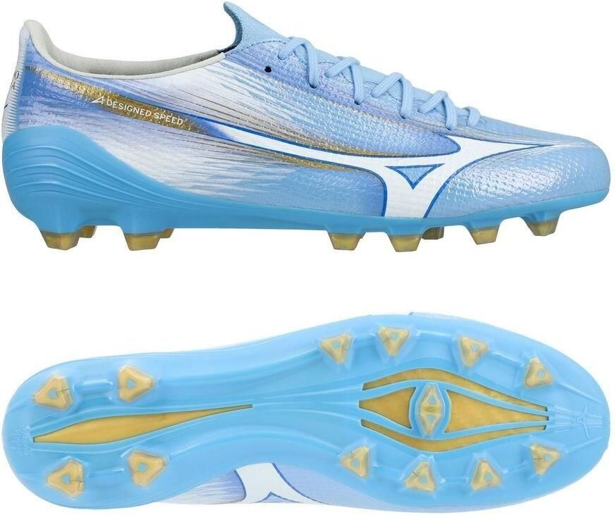 Mizuno Alpha III Japan Gras Voetbalschoenen (FG) Blauw Wit Goud - Foto 2