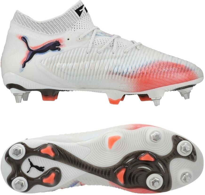 PUMA Future 8 Ultimate IJzeren-Nop Voetbalschoenen (SG) Wit Felrood Blauw