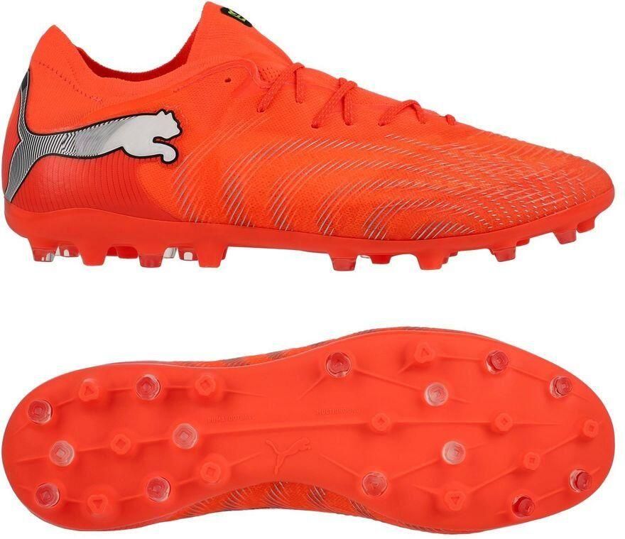 PUMA Future 9 Fusion Low Cut MG Unleashed Gloeiend rood Wit Zwart Zilver