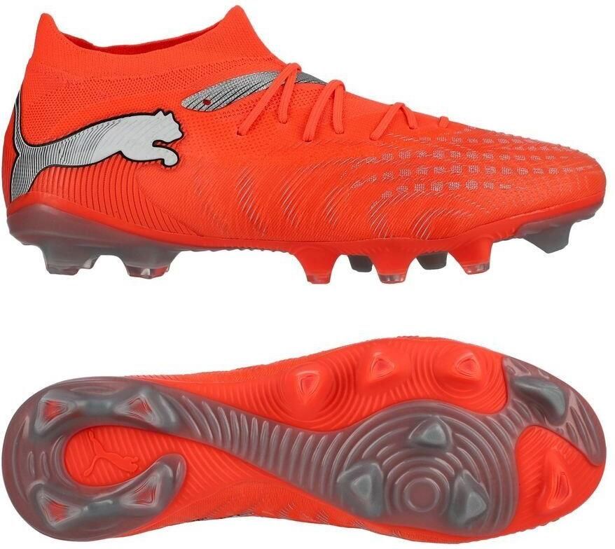 PUMA Voetbalschoen 'Future 9 Match Fusion' lichtgrijs neonrood zwart zilver