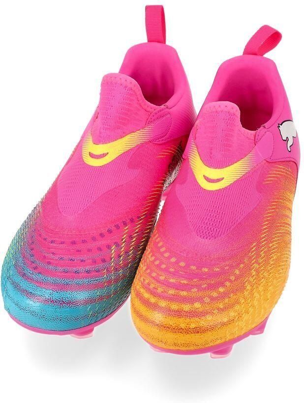 PUMA Future 9 Match Laceless FG AG Showtime Poison Pink Sun Stream Blauw Wit Kids