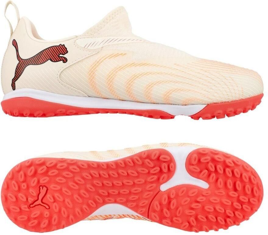 PUMA Future 9 Match Laceless + Mid TT The Arrival A gaan met suiker Wit Ultra Red Zwart Kids
