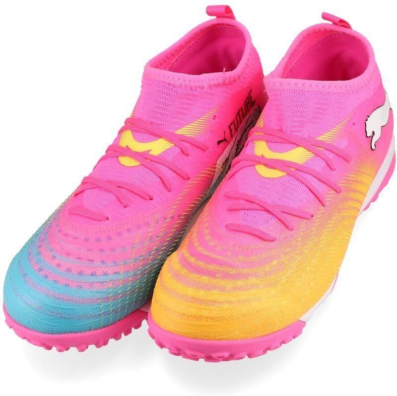 PUMA Future 9 Match Mid + TT Showtime Poison Pink Sun Stream Blauw Wit Kids