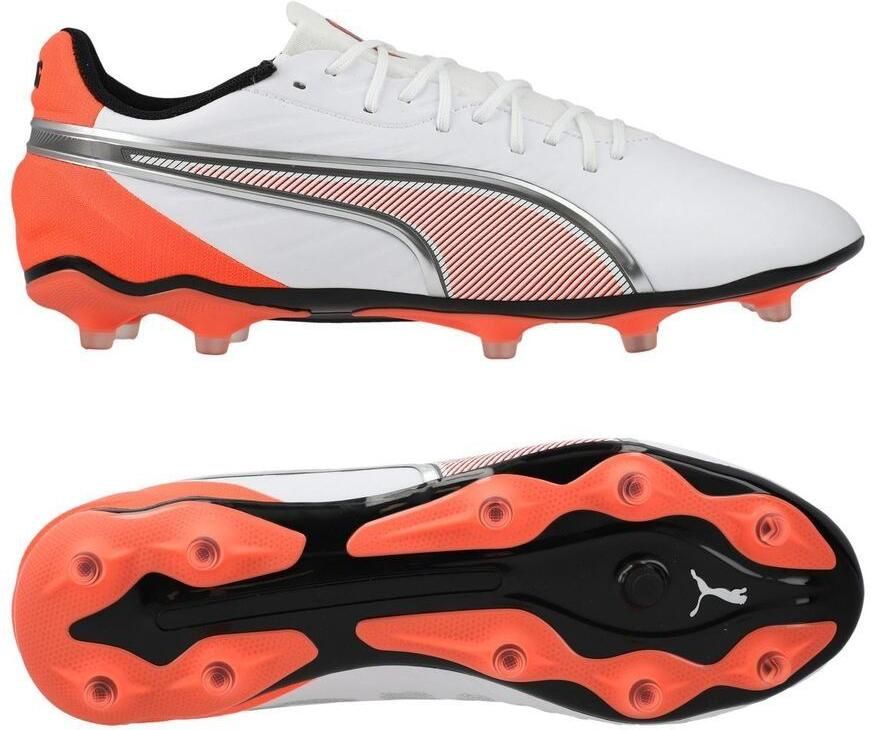 PUMA KING MATCH FG AG Unisex Sportschoenen White- Silver-Glowing Red