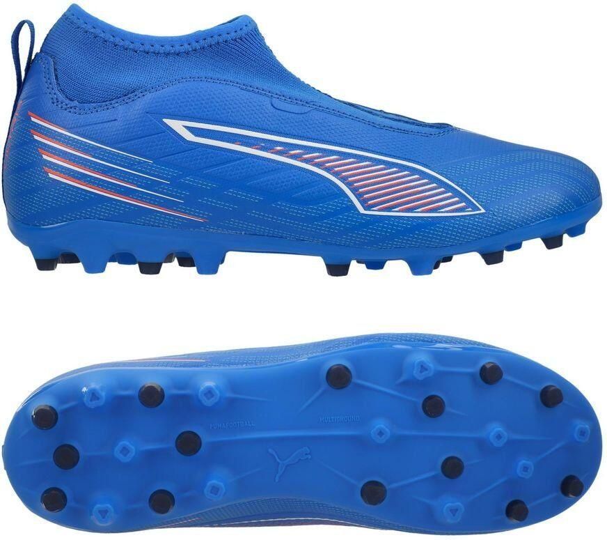 PUMA Ultra 6 Match Laceless + MG Untamed Blauw Wit Gloeiend rood Kids