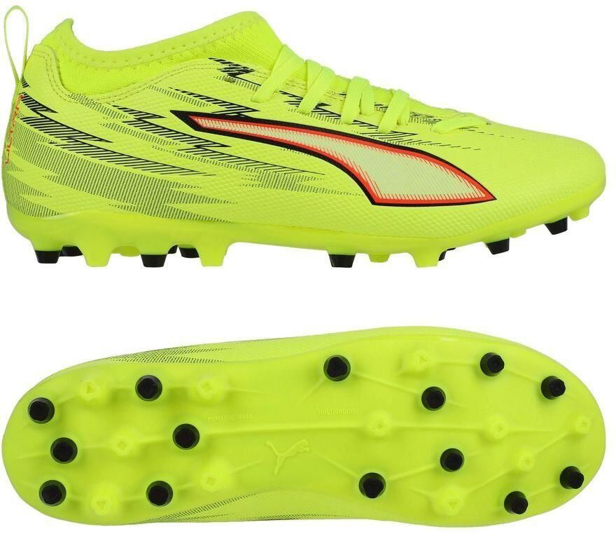 PUMA Ultra 6 Match MG Unleashed Geel Zwart Gloeiend rood Neon Kids