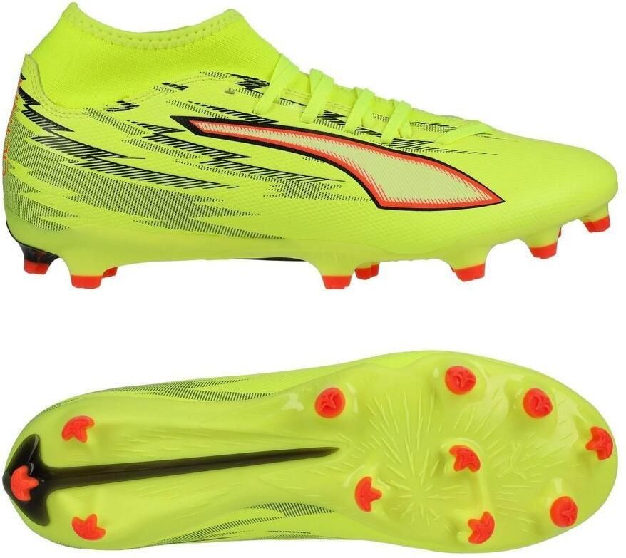 PUMA Ultra 6 Play + FG AG Unleashed Geel Zwart Gloeiend rood Neon