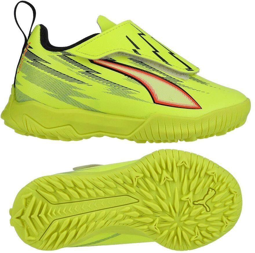 PUMA Ultra 6 Play Klittenband TT Unleashed Geel Zwart Gloeiend rood Neon Kids