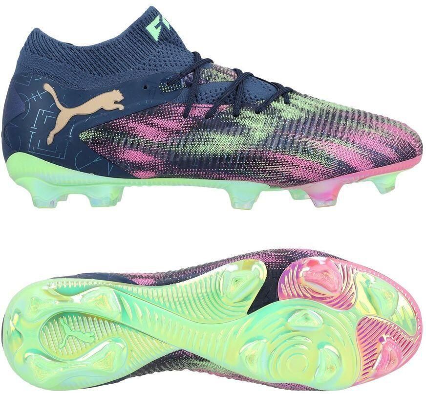 PUMA X Unisport Future 8 Ultimate FG Vikings Persian Blue Pink Pixel Groen Goud LIMITED EDITION