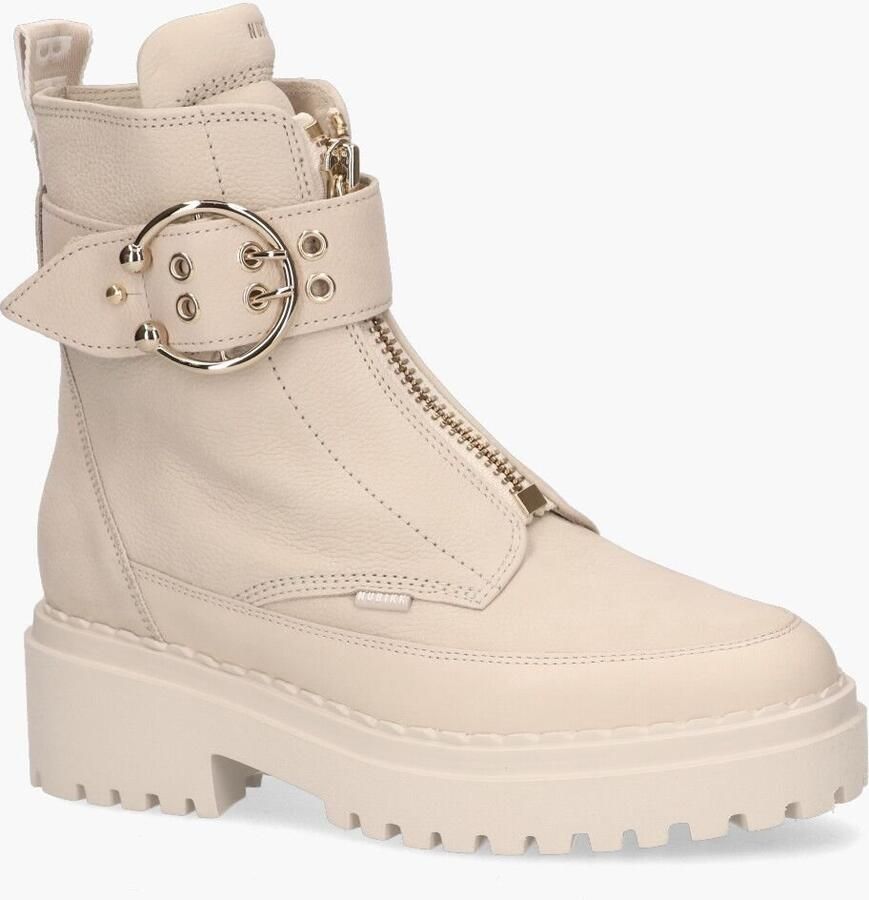Nubikk Beige Enkellaarsjes met Decoratieve Gouden Rits en Gesp Beige Dames - Foto 5