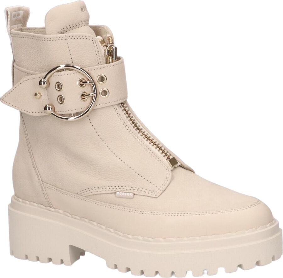 Nubikk Beige Enkellaarsjes met Decoratieve Gouden Rits en Gesp Beige Dames - Foto 4