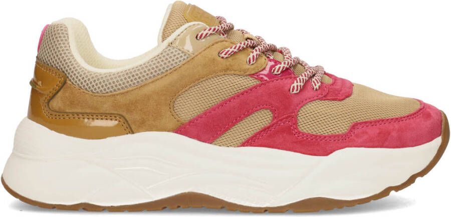 Scotch & Soda Celest leren chunky sneakers camel roze - Foto 3