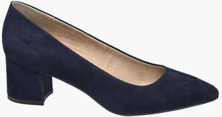 Graceland Marine blauwe pump blokhak spitse neus - Schoenen.nl