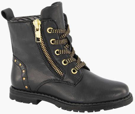 Limelight girl leren veterboots zwart goud - Schoenen.nl