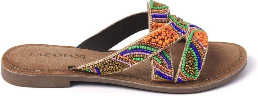 Lazamani slippers met kraaltjes oranje multi - Foto 4