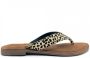 Lazamani 75.481 leren teenslippers met dierenprint ecru zwart - Thumbnail 4