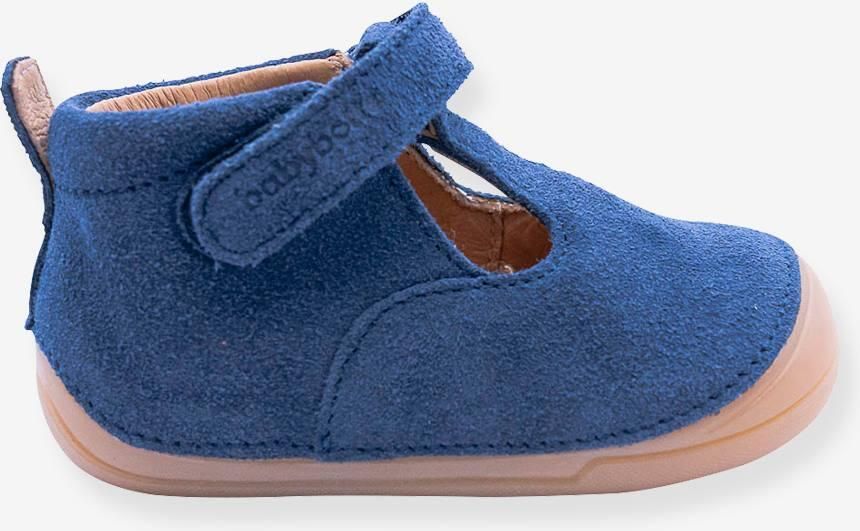 BABYBOTTE Leren babylaarsjes met klittenband 4001B102 blauw